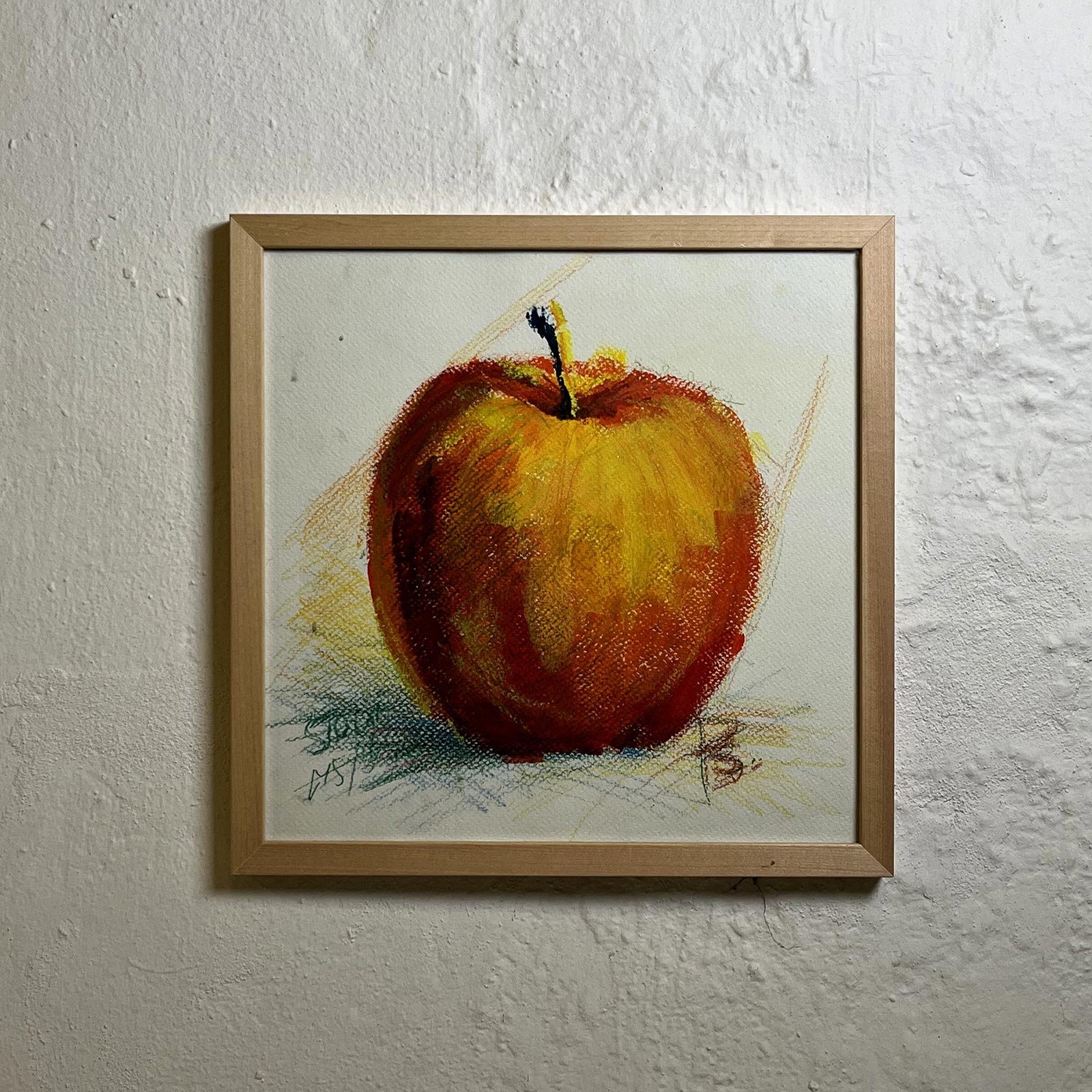 Æble, studie i lys/skygge - akryl og farveblyant malet af billedkunstner Peter Simonsen.