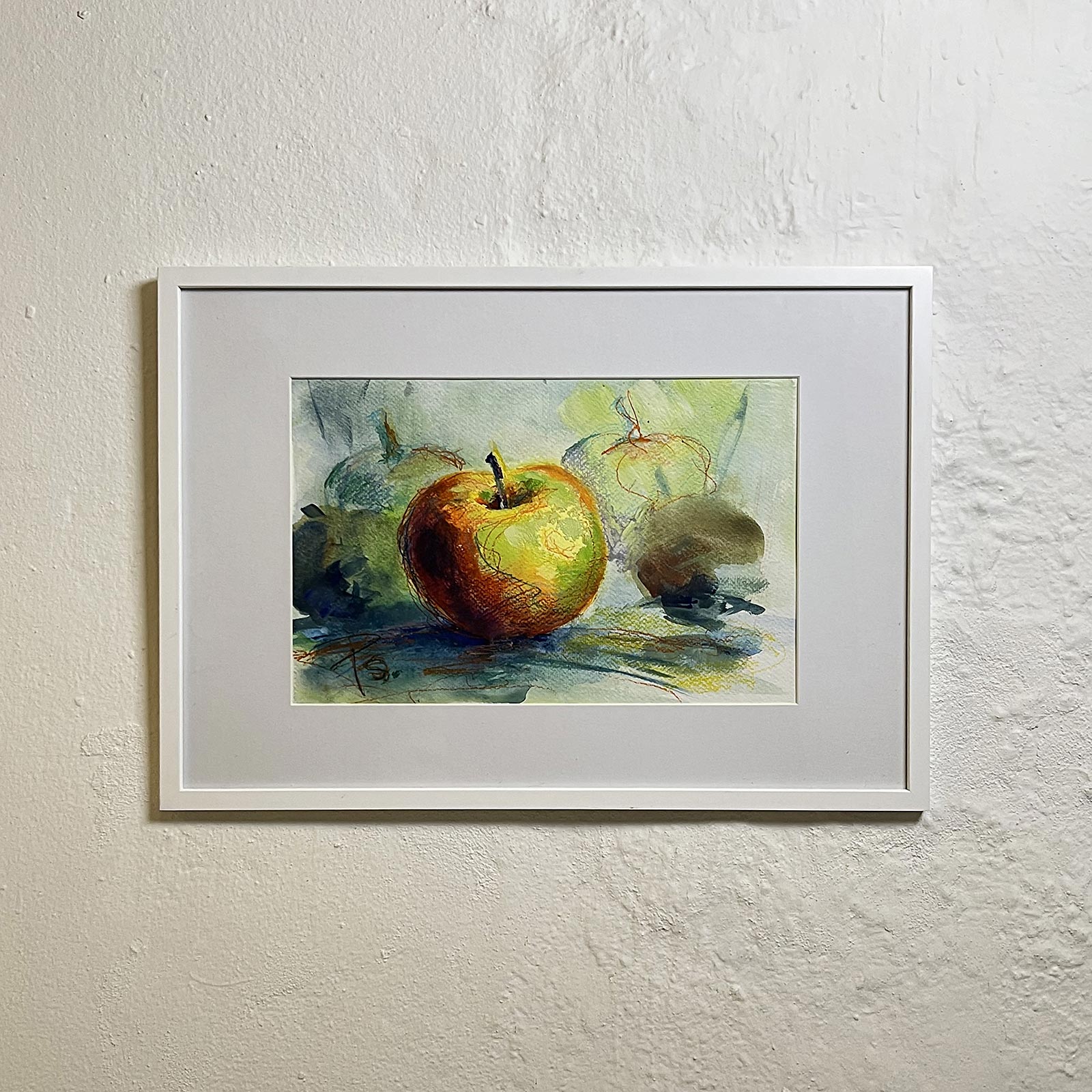 Æble i fokus - akvarel malet af billedkunstner Peter Simonsen.