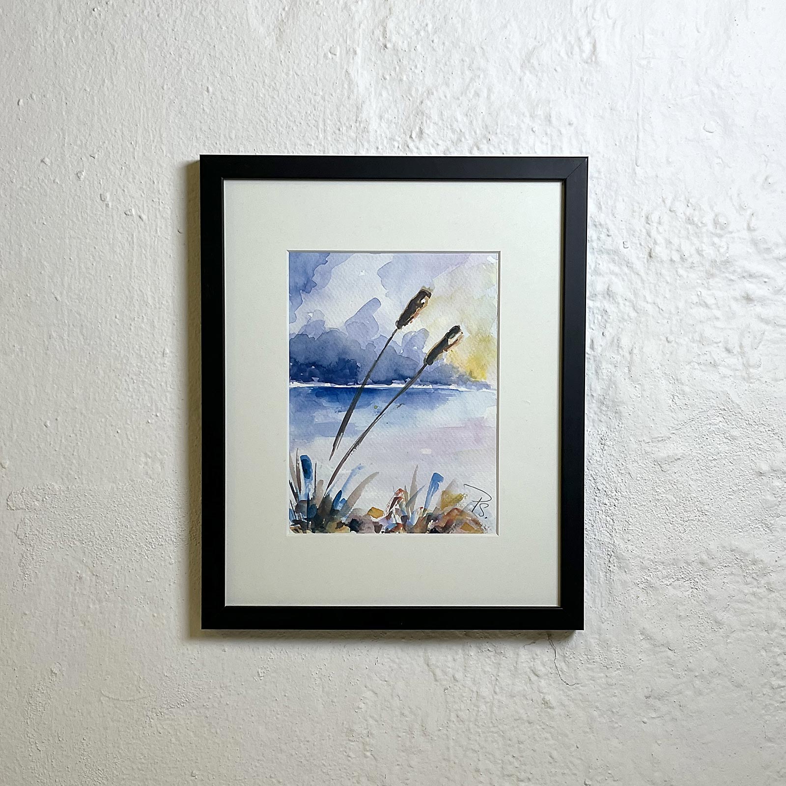 Dunhammere ved søbred - akvarel malet af billedkunstner Peter Simonsen.