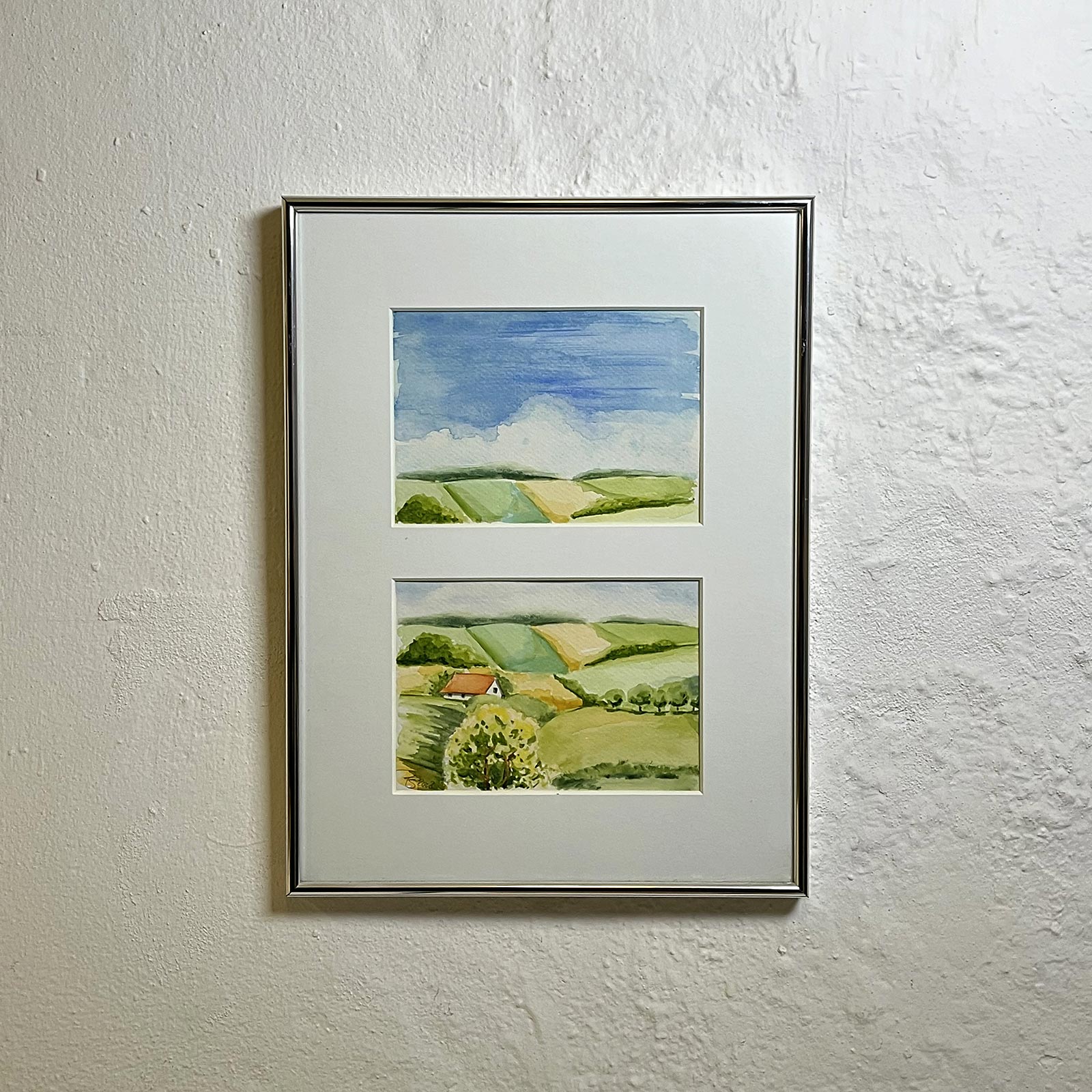 Landskab 2-delt - akvarel malet af billedkunstner Peter Simonsen.