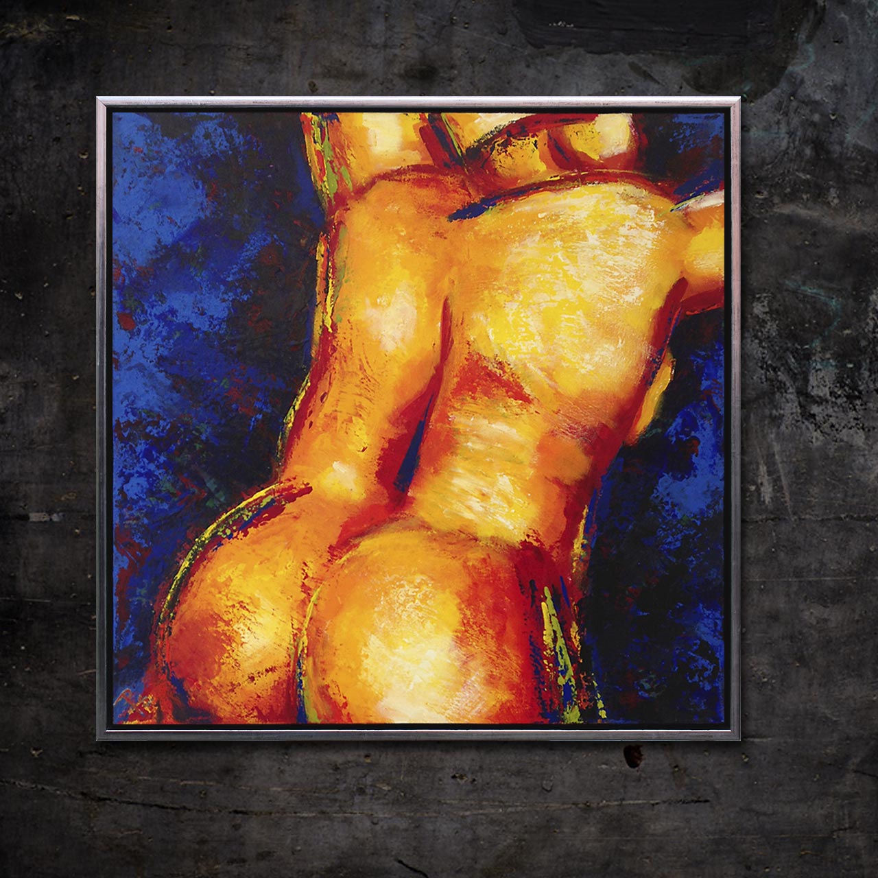 Akrylmaleriet har titlen 'Sovende kvinde'. Billedkunstneren er Peter Simonsen.