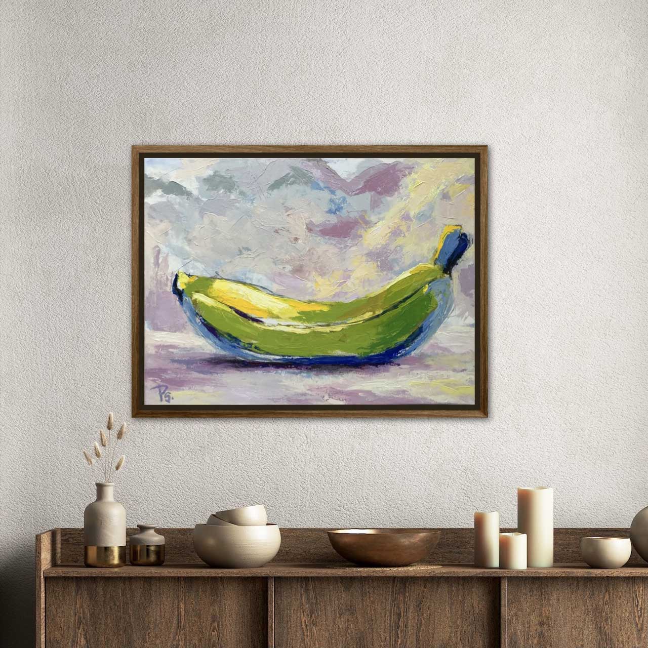 Det er ikke en grøn banan med blå stilk - malet af Peter Simonsen. Akryl og kul på lærred. Format: 80 x 60 cm