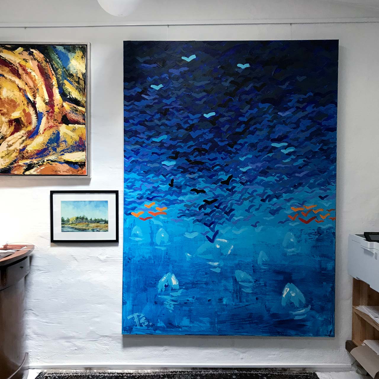 Maleriet med titlen 'The Creation RMS& Dag5' er malet af billedkunstner Peter Simonsen. Akryl på lærred