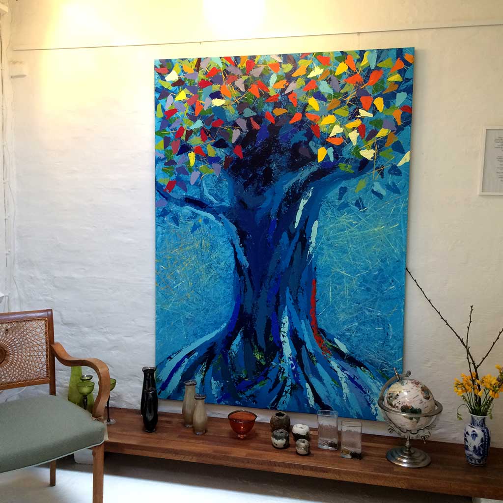 Maleriet med titlen 'The Creation RMS& Dag7 - Livets Træ' er malet af billedkunstner Peter Simonsen. Akryl på lærred. Format: 130 x 180 cm