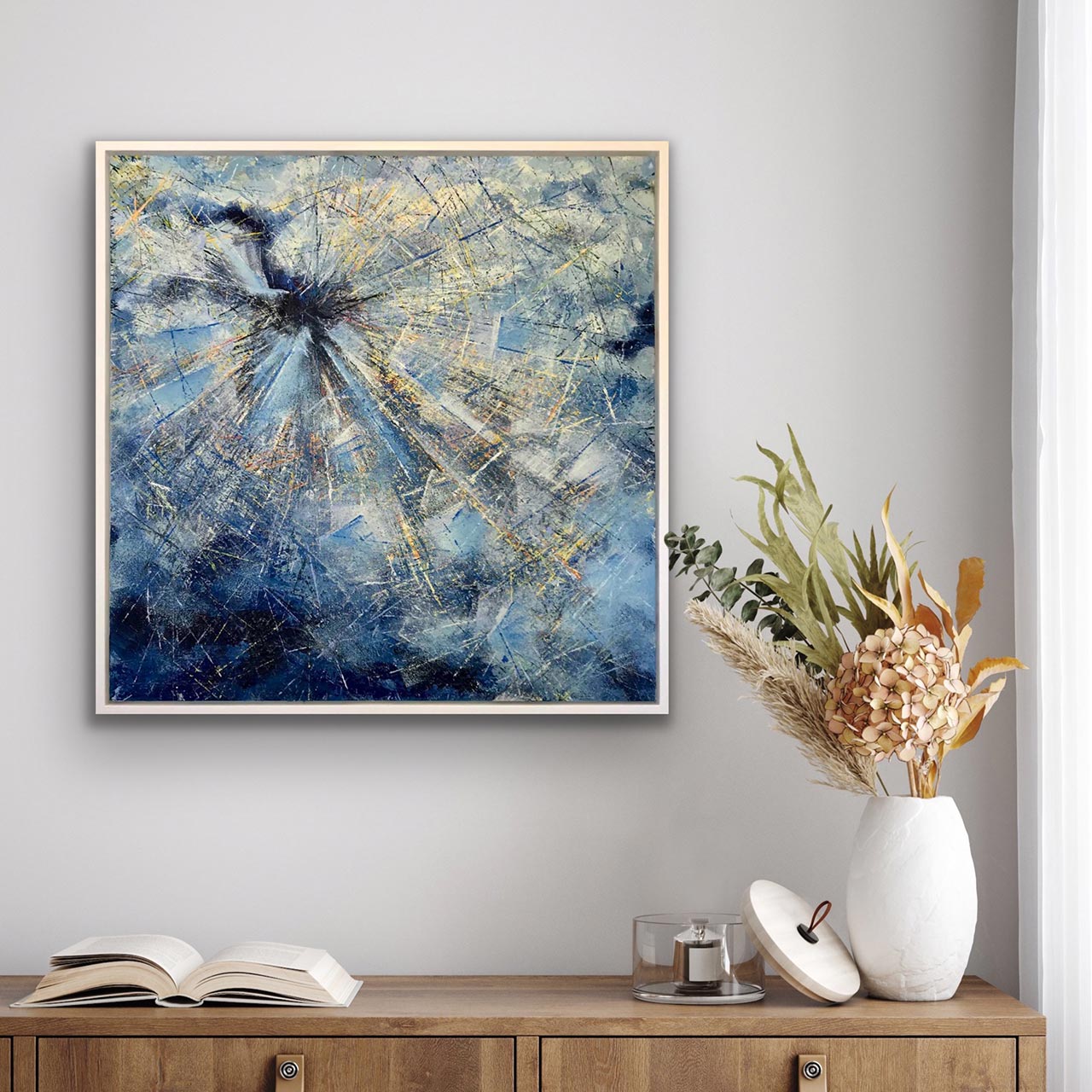 Genesis er malet af billedkunstner Peter Simonsen. Akryl på lærred. Format: 80 x 80 cm