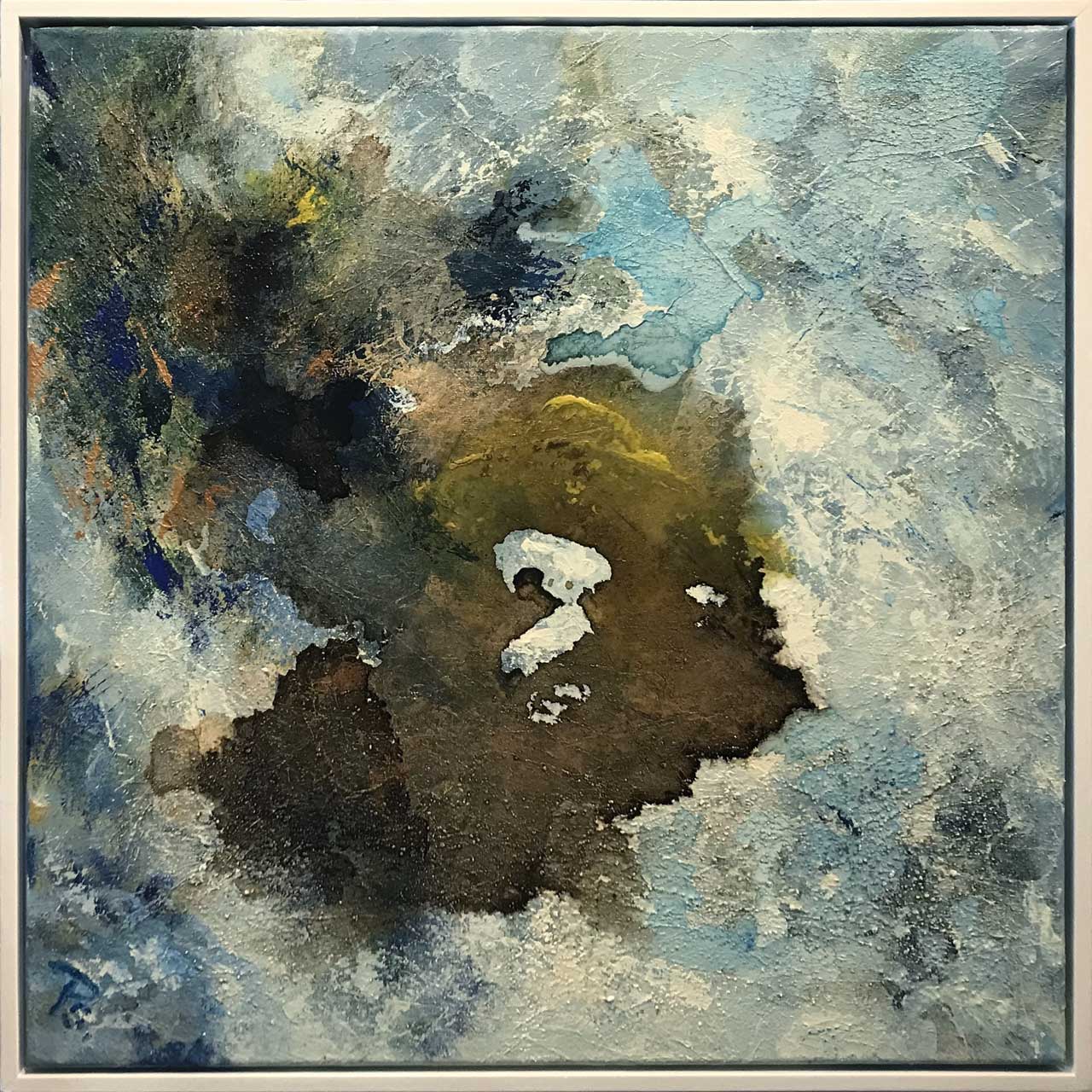Vinterlandskab abstraktion af billedkunstner Peter Simonsen. Akryl på lærred. Format: 80 x 80 cm