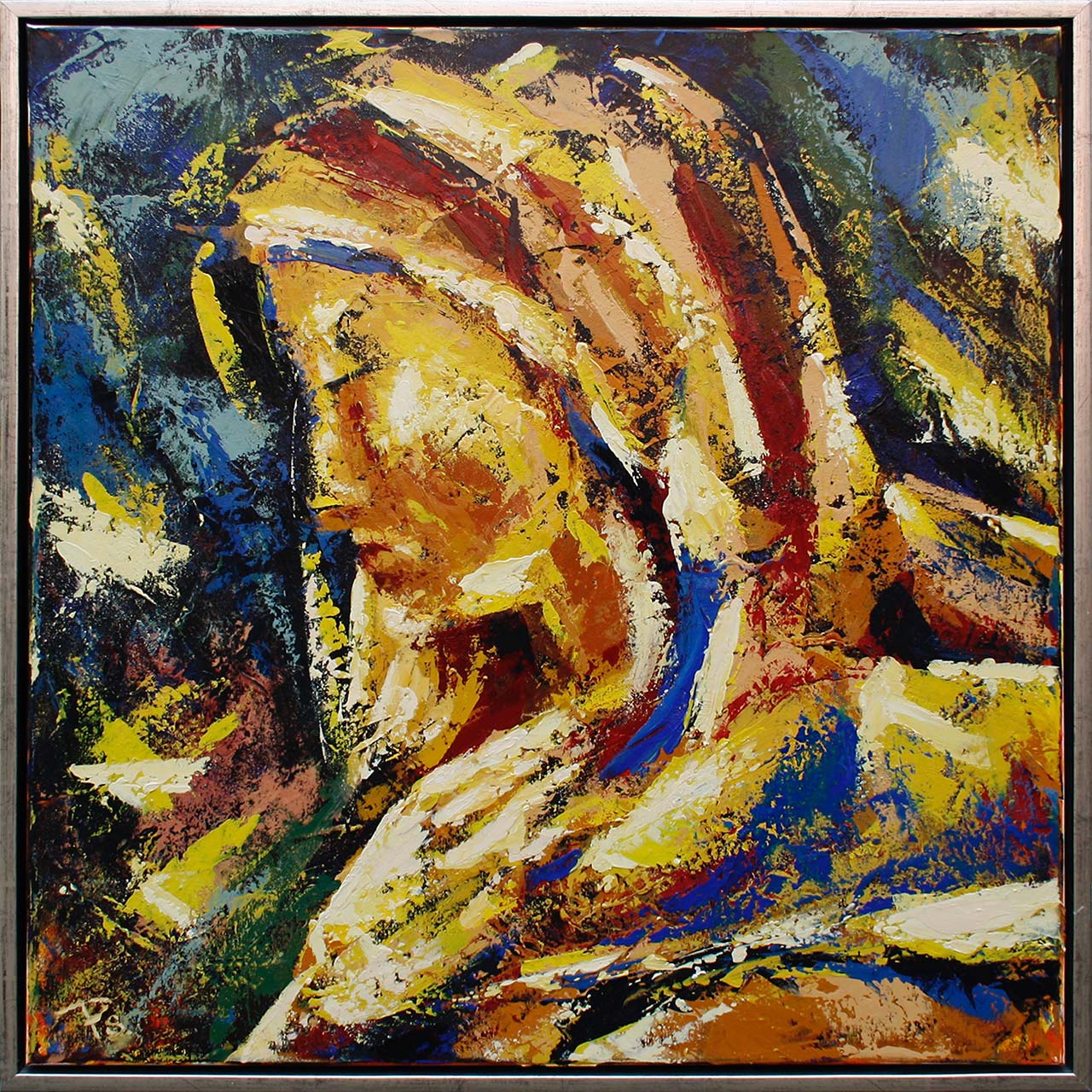 Portrættet af Madonna er malet af dansk portrætmaler Peter Simonsen. Titel: Madonna - den rene kvinde. Maleri, akryl på lærred. Format: 80 x 80 cm.